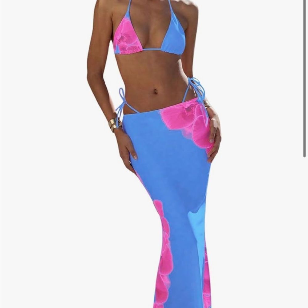Blue and Pink Floral Women's Swim Set